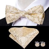 Hi-Tie Jacquard Silk Nœud papillon pour homme, ensemble de boutons de manchette et mouchoir, nœud papillon pré-noué, noir, blanc, gris, bleu, rouge, vert, rose, violet