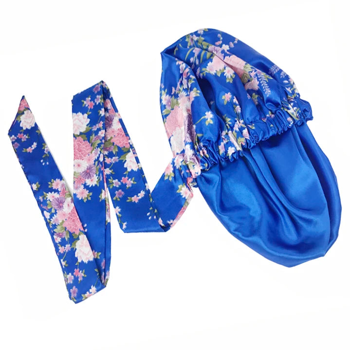 Bonnet en satin doux et soyeux pour femme, grand bonnet de nuit avec long ruban de satin, bandeau large et réglable