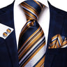 Hi-Tie Men's Tie Set Gold Paisley 100% Silk 8.5cm Wedding Ties For Men New Fashion Design Hanky Cufflinks Set Quality Necktie