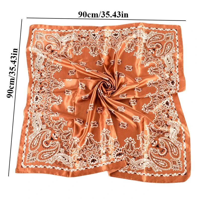 Foulard carré en soie à imprimé cachemire, 90 x 90 cm, bandana, satin, fleurs de cajou