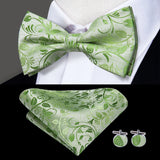 Hi-Tie Nœuds papillon verts de Noël pour hommes Cravate papillon en soie Ensemble de boutons de manchette et mouchoirs pour fête de mariage Nœud papillon uni à carreaux cachemire