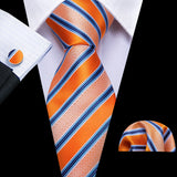Cravate de luxe pour homme, ensemble de boutons de manchette et mouchoir en soie à rayures rouges, style business, Barry.Wang, accessoire tendance pour mariage, fête, décontracté