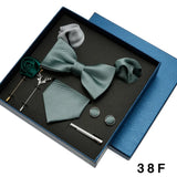 Coffret cadeau pour homme et femme, pochette, cravate, boutons de manchette, broche, couleur unie, pour mariage, affaires, vente en gros