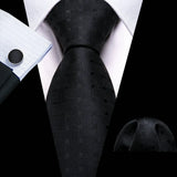 Cravates en soie noire pour hommes, classiques, solides, tissées de haute qualité, avec pochette et boutons de manchette, pour soirées formelles, design Barry.Wang
