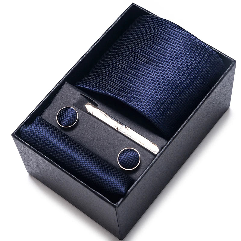 Cravate pour homme, tout nouveau style, cadeau de mariage, ensemble de pochettes, boîte à cravates, accessoires de costume noirs pour hommes