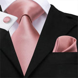 Hi-Tie 100% soie classique pour homme, cravate de mariage corail rose rouge pêche, pochette carrée, boutons de manchette, ensemble de cravates roses pour hommes, cravates cachemire unies