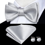 Hi-Tie Ensemble nœud papillon en soie pour homme, mouchoir et boutons de manchette, bleu, rouge, or, noir, blanc, jacquard, nœud papillon, mariage, affaires