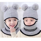 2-4year kid's knitted hat winter warm woolen hat  mask scarf one-piece