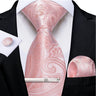 Ensemble cravate homme en soie à rayures roses, motif floral, motif cachemire uni, 8 cm, mouchoir, boutons de manchette, accessoires de mariage, de bal, cravate