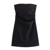 TRAF Dress Women Off Shoulder Corset Short Dresses Ruched Backless Blue Black White Dress Woman Sexy Bodycon Party Dresses