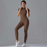 Yoga Set Women's Jumpsuits One-Piece Suit Zipper Short Sleeve Gym Push Up Workout Clothes Fitness Bodysuit Sportswear Tracksuit