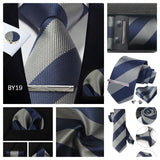 Classic 100% Silk Men's Ties In Gift box 8cm Plaid Dot Striped Business Necktie Handkerchief Cufflinks Wedding Party Tie Set