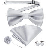 Hi-Tie Luxury Gold Silk Bow Ties for Men Fashion Men's Yellow Bowtie Handkerchief Cufflinks Brooch Set butterfly  Wedding Set