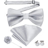 Hi-Tie Luxury Gold Silk Bow Ties for Men Fashion Men's Yellow Bowtie Handkerchief Cufflinks Brooch Set butterfly  Wedding Set