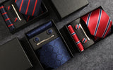 Classic 100% Silk Men's Ties In Gift box 8cm Plaid Dot Striped Business Necktie Handkerchief Cufflinks Wedding Party Tie Set