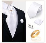 Ensemble de cravates en soie de luxe pour hommes, cravate, mouchoir, boutons de manchette avec anneau en métal doré, broche, costume, fête de mariage, accessoires pour hommes