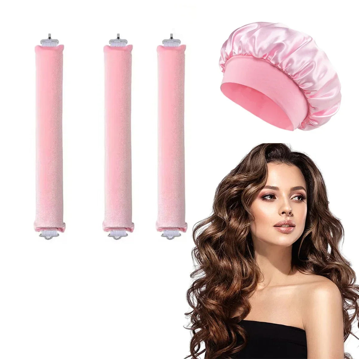 Heatless Hair Curler Satin Sleeping Cap Set No Heat Hair Rollers Curling Rod Headband Soft Curlers Lazy Curls Bonnet Night Hat