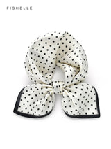 Foulard rétro en soie naturelle noire pour femme avec pois blancs, 100 % soie véritable, petit carré de 50 cm, cadeau tendance pour dames et filles