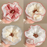 Women Lace Hair Scrunchies Girls Elastic Hair Bands Ponytail Holders Tie Hair Hoop Large Plaid Scrunchy Rubber Bands Headwear