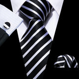 Cravate de luxe pour homme, ensemble de boutons de manchette et mouchoir en soie à rayures rouges, style business, Barry.Wang, accessoire tendance pour mariage, fête, décontracté