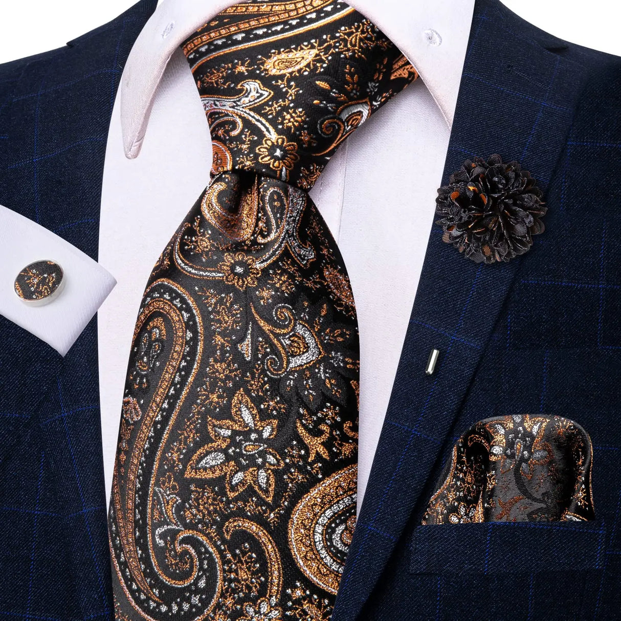 Cravate rose cachemire avec broche en soie, élégante cravate de mariage pour homme, bouton de manchette pratique, mode affaires fête, créateur de cravate haute