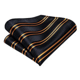 Cravate élégante pour homme, motif cachemire, rayures noires et dorées, en soie, pour mariage, mouchoir, boutons de manchette, pour entreprise, fête, livraison directe