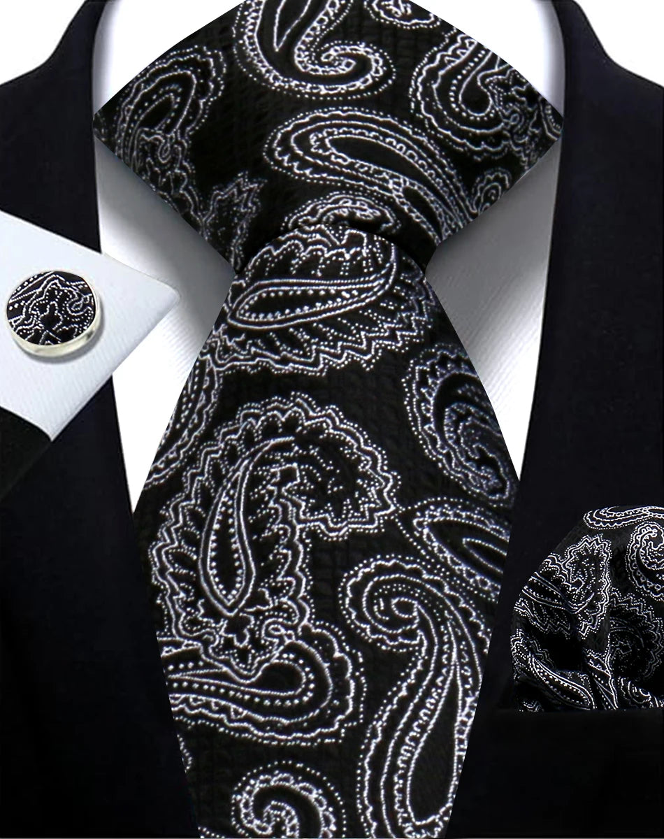 Cravate homme Paisley Jacquard tissé 8 cm formelle affaires mariage cravate poche carré ensemble costume cravate haute qualité fait main Gravata
