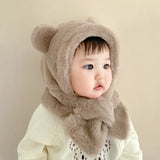 Bonnet d'hiver pour bébé, écharpe, une pièce, fausse fourrure, chapeau pour enfants, dessin animé, ours, chaud, cou, oreilles, bonnet coupe-vent pour garçons et filles, articles pour bébés