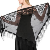 Foulard triangulaire en dentelle pour femme, transparent, ajouré, respirant, longue frange, hijab musulman, couleur unie, robe de soirée, châle
