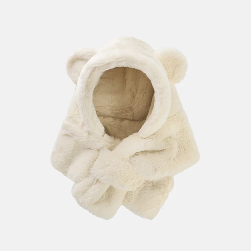 Faux Fur Winter Baby Hat Scarf One-Piece Soft Kids Cap for Girls Boys Cartoon Warmer Neck Ears Baby Bonnet Infant Accessories