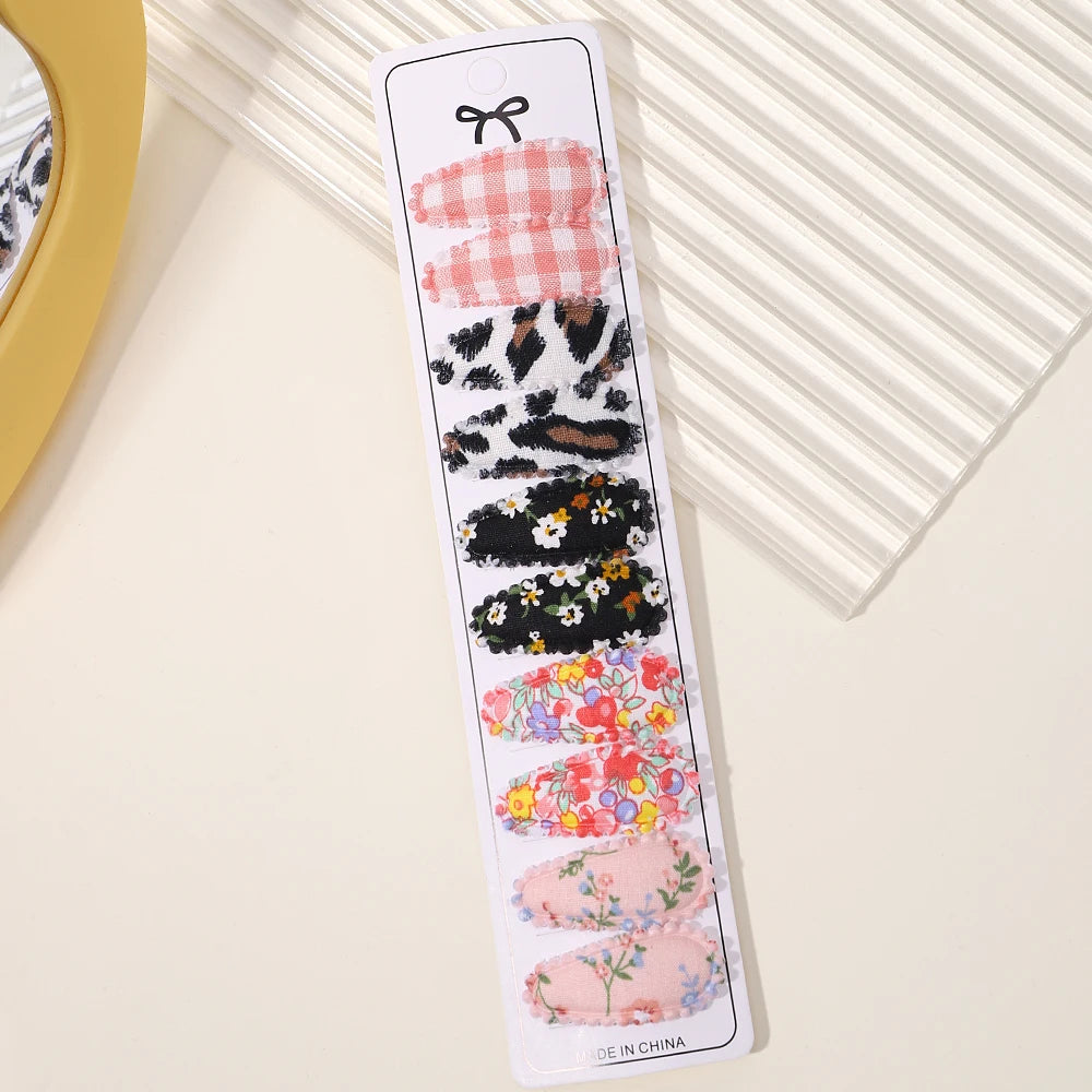 Lot de 10 barrettes à cheveux en forme de goutte d'eau, 5,6 cm, avec broderie imprimée, pour filles mignonnes, épingles à cheveux, couvre-chefs, accessoires pour cheveux pour enfants