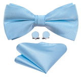 Barry.Wang Navy Royal Sky Blue Silk Mens Bow Tie Jacquard Paisley Floral Pre-Tied Bowtie Hanky Cufflinks Set Wedding Business