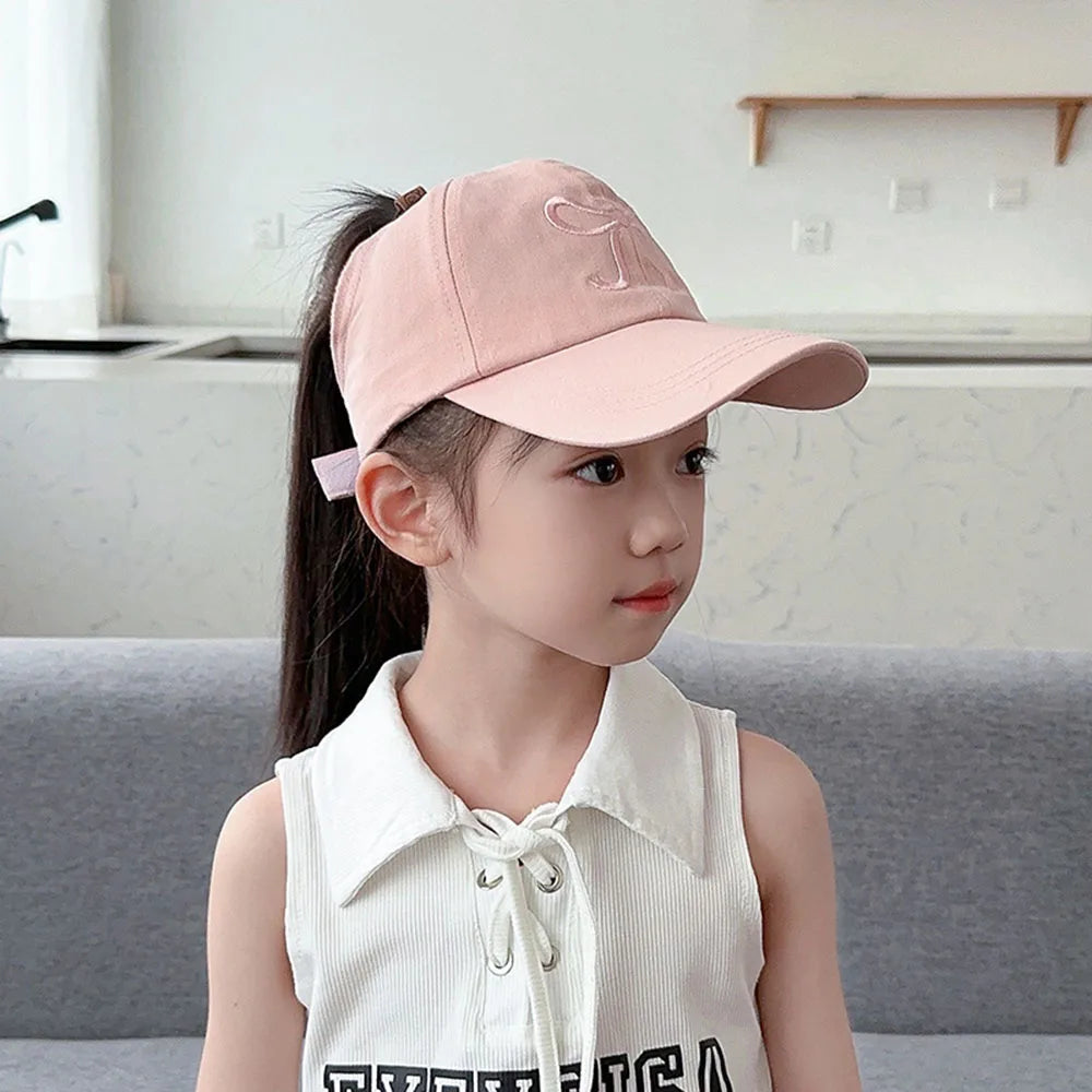 Kids Baseball Caps  Children Love Embroidery Breathable High Ponytail Baseball Caps Adjustable Summer UV Protection Snapback Hat