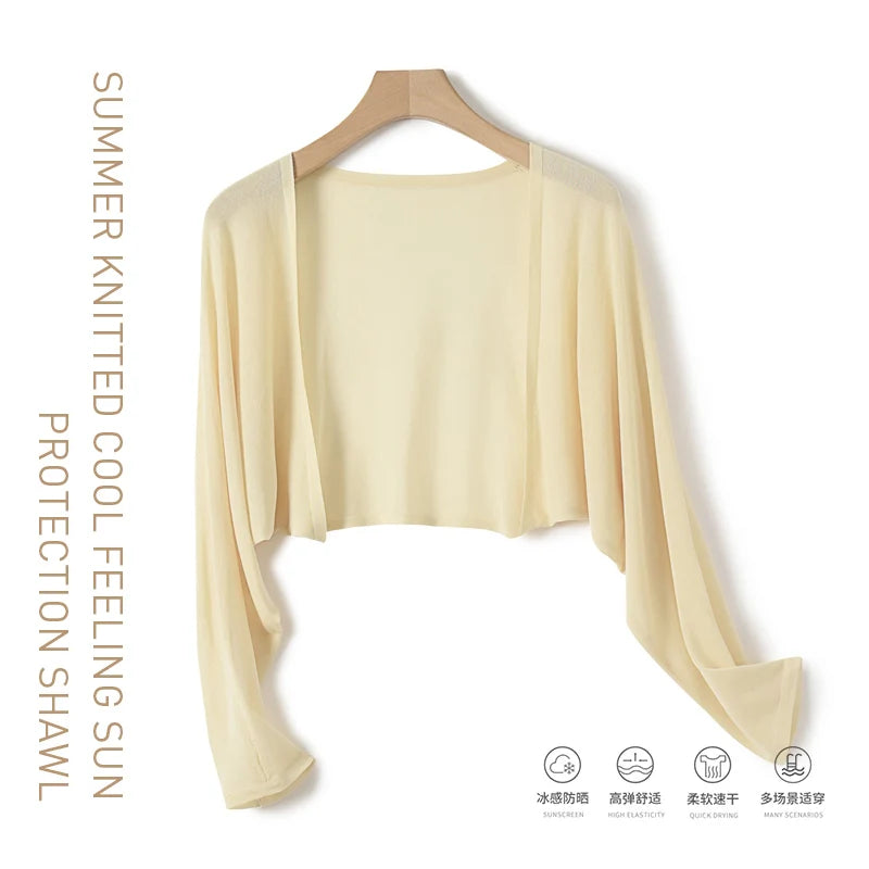 Sonnenschutz-Überzüge aus Eisseide für Damen, langärmelig, gestrickt, dünn, für den Sommer, entspannt, Strickjacke, Cape, Oberbekleidung, Hemd, lose Größe