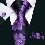 Cravate de mariage noire, dorée et rose pour homme, en soie florale, motif jacquard, pochette, boutons de manchette, pour soirée d'affaires, Barry.Wang