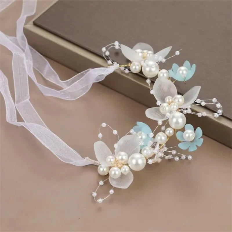 Elegant Girls Headband Lmitated Pearl Hair Headdress Baby Girls Flower Wreath Bride Garland Head Hoop Wedding Headbands Hair