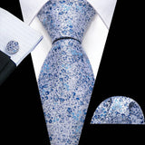 New Blue Silk Ties High Quality For Men Classic Plaid Woven Handkerchife Cufflinks Sets Groom Wedding Designer Barry.Wang 1535