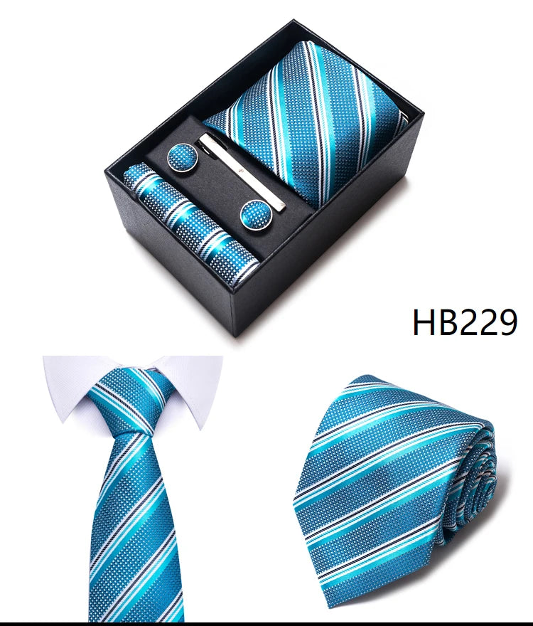 Cravate pour homme, tout nouveau style, cadeau de mariage, ensemble de pochettes, boîte à cravates, accessoires de costume noirs pour hommes