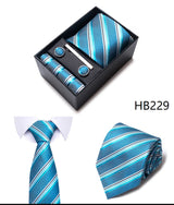 Cravate pour homme, tout nouveau style, cadeau de mariage, ensemble de pochettes, boîte à cravates, accessoires de costume noirs pour hommes