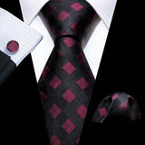 Barry.Wang Ensemble cravate et mouchoir en soie à carreaux pour homme, motif jacquard, idéal pour un mariage, un marié ou une équipe