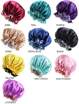 High Quality Double Sided Layer Waterproof Shower Cap Solid Color Satin Hair Bonnet Cap For Women