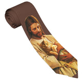 Cravate unisexe Christ et son chat en soie et polyester, 8 cm de large, motif Jésus, pour homme, accessoire de mariage ou de bureau