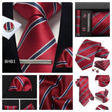 Classic 100% Silk Men's Ties In Gift box 8cm Plaid Dot Striped Business Necktie Handkerchief Cufflinks Wedding Party Tie Set
