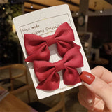 2Pcs/Set Hair Clips Solid Color Grosgrain Ribbon Bowknot Baby Hair Pins Bangs Barrettes Photo Props Gifts