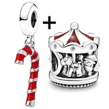 Buipoey 2pcs/lot Christmas Red Cane Gingerbread Man Charm Snowman Santa Beaded Sock Pendant DIY Beacelets jewelry Accessory Gift