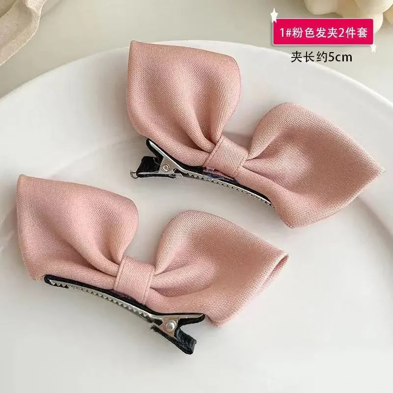 1Pair Cute Girls Hairgrips Hairpins Hair Clips Solid Color Ribbon Bow-knot Handmade Bows Barrettes Hair Accessories
