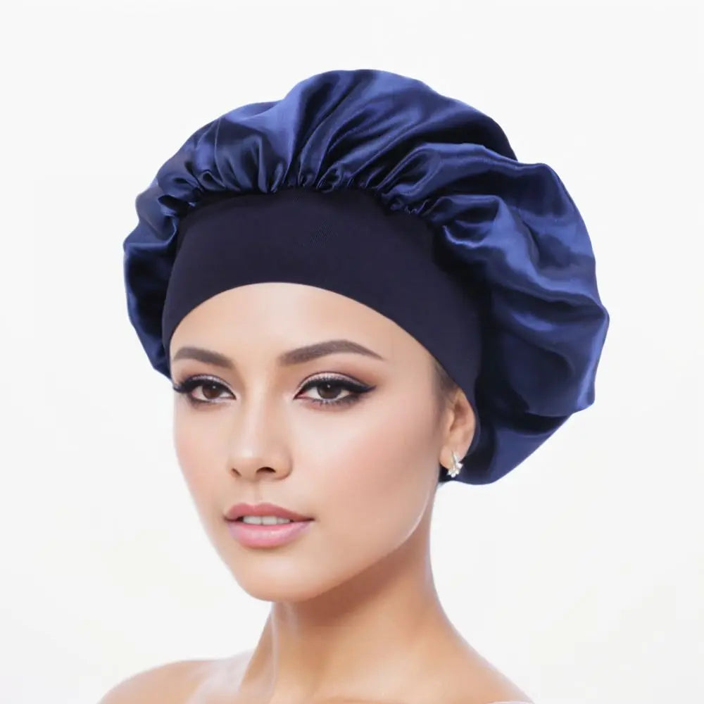 Soft Long Hair Care Bonnet Imitation Silk Solid Satin Satin Shower Caps Large Elastic Edge Wrap Night Sleep Hat for Women
