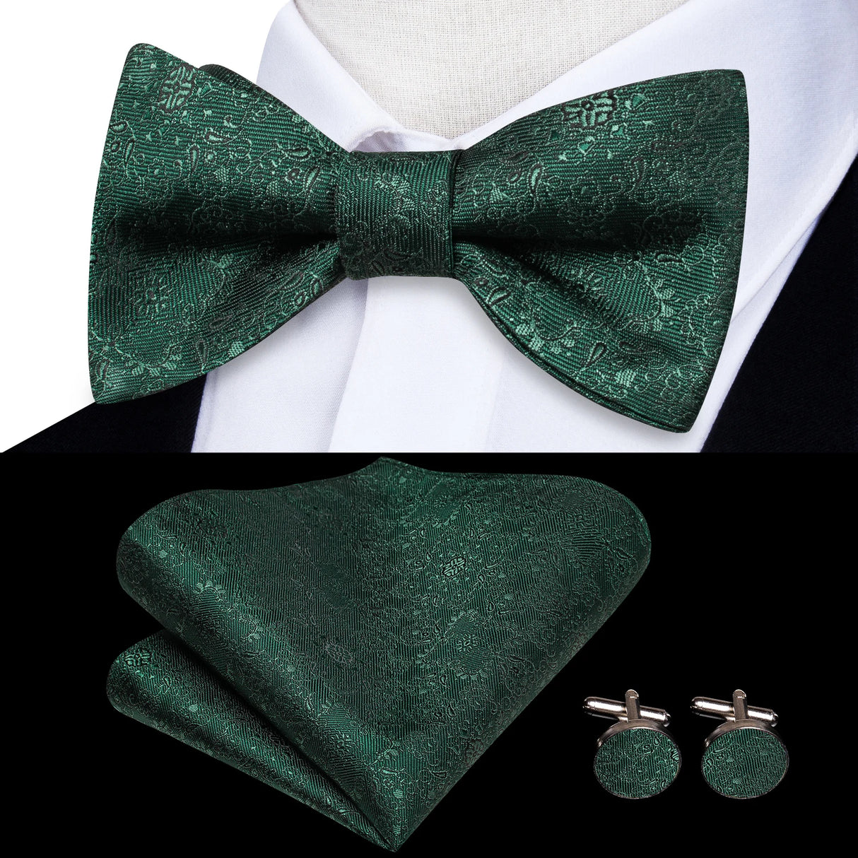 Hi-Tie Ensemble nœud papillon en soie pour homme, mouchoir et boutons de manchette, bleu, rouge, or, noir, blanc, jacquard, nœud papillon, mariage, affaires