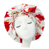 Bonnet en satin doux et soyeux pour femme, grand bonnet de nuit avec long ruban de satin, bandeau large et réglable