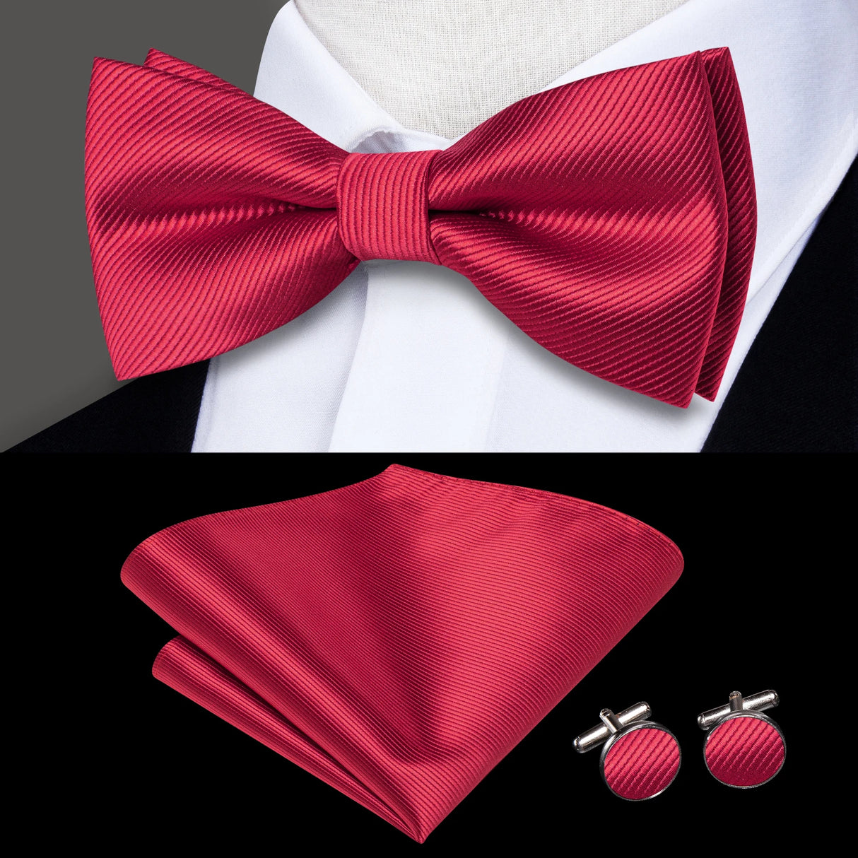 Hi-Tie Marque Soie Pré-noué Homme Nœud Papillon Mouchoir Boutons de Manchette Ensemble Nœud Papillon pour Homme Jacquard Solide Cachemire Floral Mariage Cadeau d'Affaires